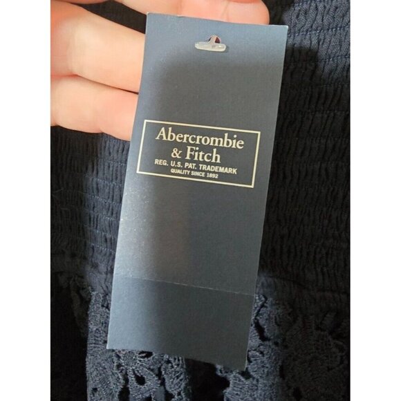 Abercrombie & Fitch Mini Dress Sz XXS Black Floral Embroidered Ruched LBD Boho - Picture 9 of 16